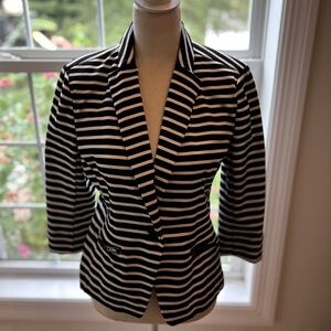Christian Sirlano black and white striped blazer.